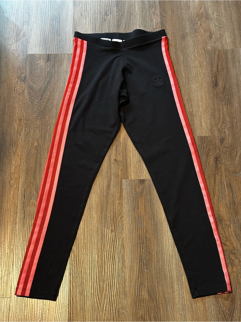 adidas Black Leggings with Red and Pink Side Stripes